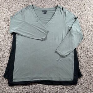 J Jill V Neck Long Sleeve XL petite Tunic Top colorblock office womens green‎